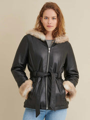 Plus Size Belted Leather Jacket