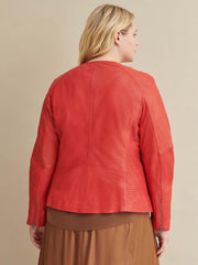Plus Size Leather Jacket with Side Stitching