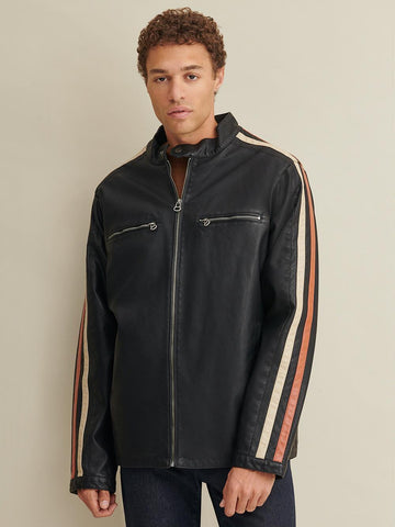 Big & Tall Motorcycle Faux-Leather Jacket with Stripe