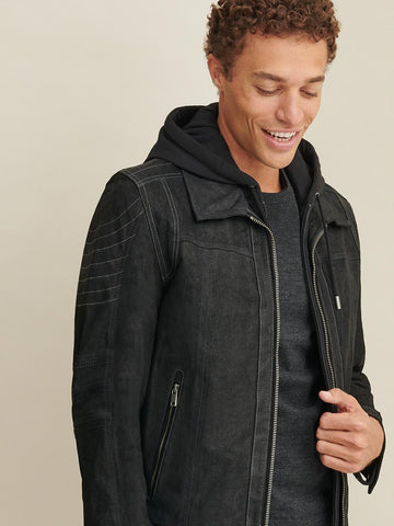 Wilson Hooded Genuine Leather Jacket Black