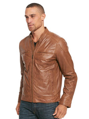 Leather Jacket with Shoulder Patches