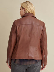 Plus Size Leather Jacket with Metallic Details