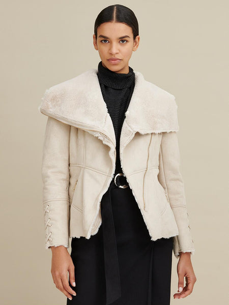 Faux-Shearling Asymmetric Belted Coat