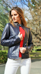 Mandarine Navy blue leather jacket