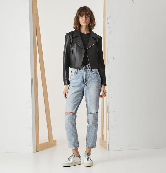 Cropped Leather Biker Jacket