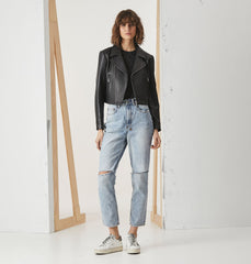 Cropped Leather Biker Jacket