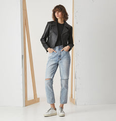 Cropped Leather Biker Jacket