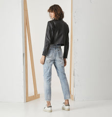 Cropped Leather Biker Jacket
