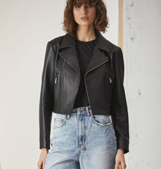 Cropped Leather Biker Jacket