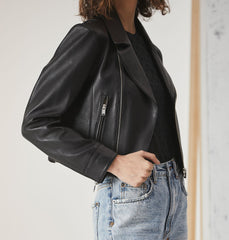 Cropped Leather Biker Jacket