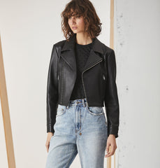 Cropped Leather Biker Jacket